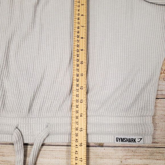 Gymshark Cropped Pullover Sweatshirt Top Women's Size M Gray Ribbed Long… - Picture 7 of 8